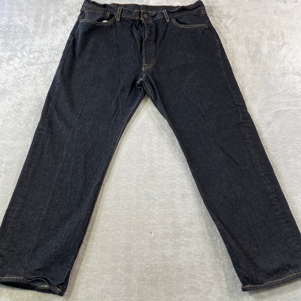 Levis 501 Jeans Mens 40x30 Black Indigo Raw Denim Shrink To Fit Button Fly